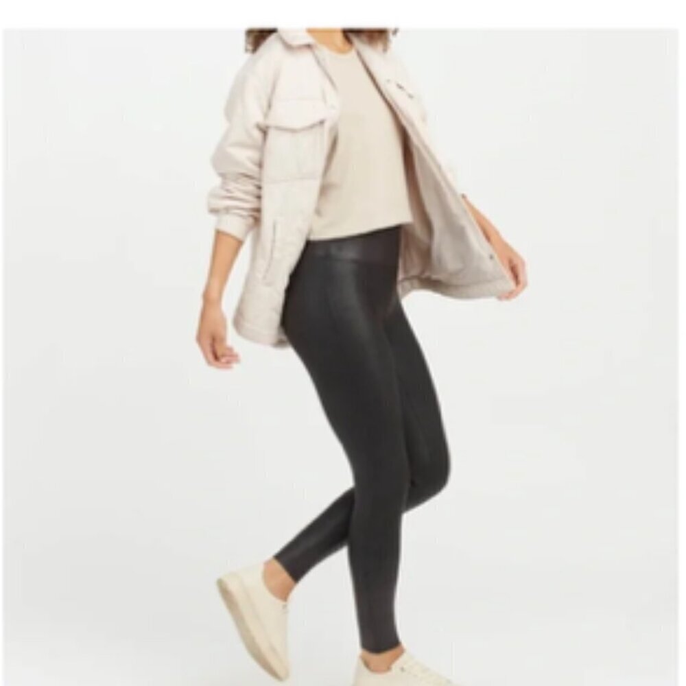 SPANX Faux Leather Stretch Leggings Tights Black XS